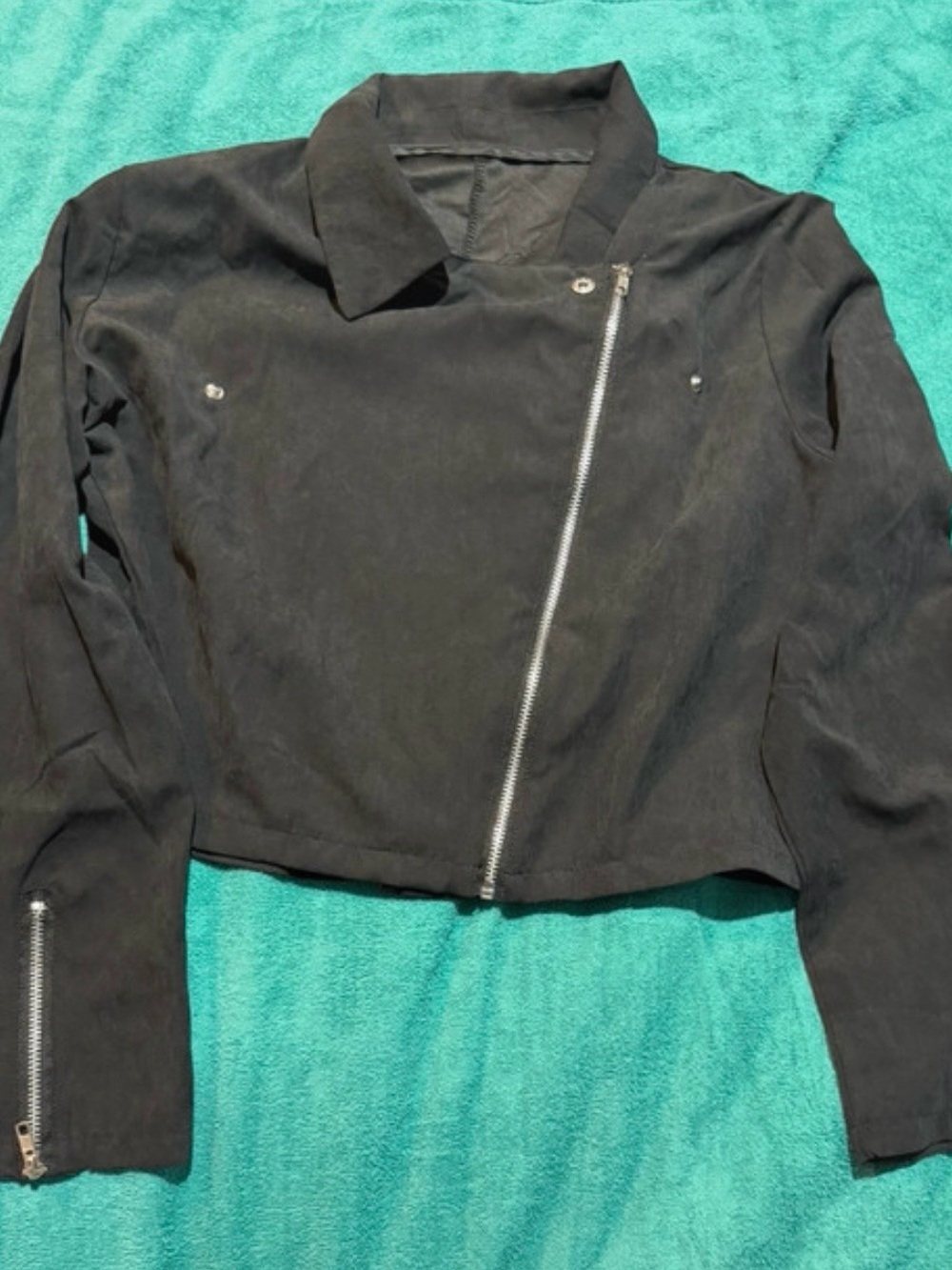 Black Asymmetrical Zip Women's Jacket - Modern Cropped Coat